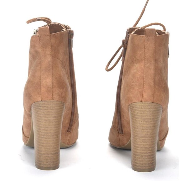 Guess GBG Brown Ankle Boot Bootie Tie Up side Zip Block Heel Peep Toe Sz 8 - Picture 6 of 7